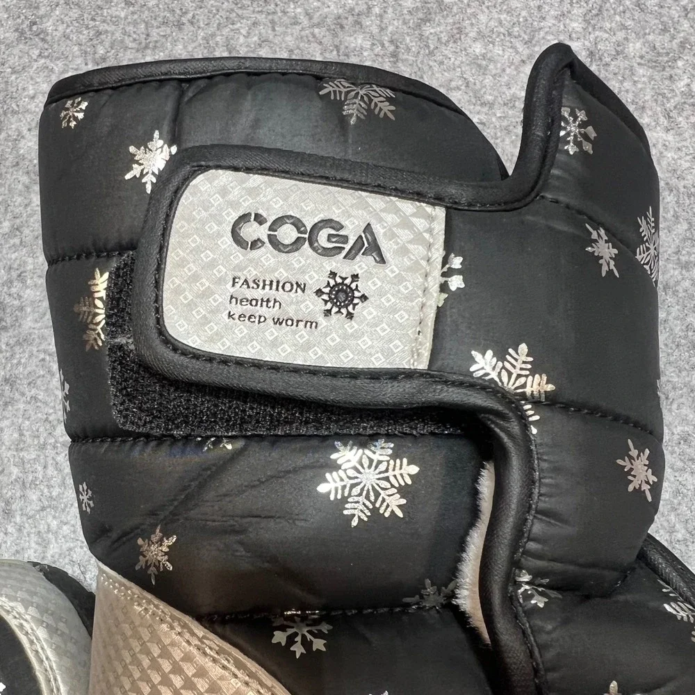 Coga Kids Black Silver Snowflake Faux Fur Lined Winter Snow Boots Size 32